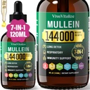 Mullein Drops para pulmões, 144000mg Mullein Leaf Extract para pulmões Limpar e função respiratória Imune respiração saudável, Sistema digestivo, Suplemento de ervas naturais Açúcar & fornecimento de álcool, 120-dia