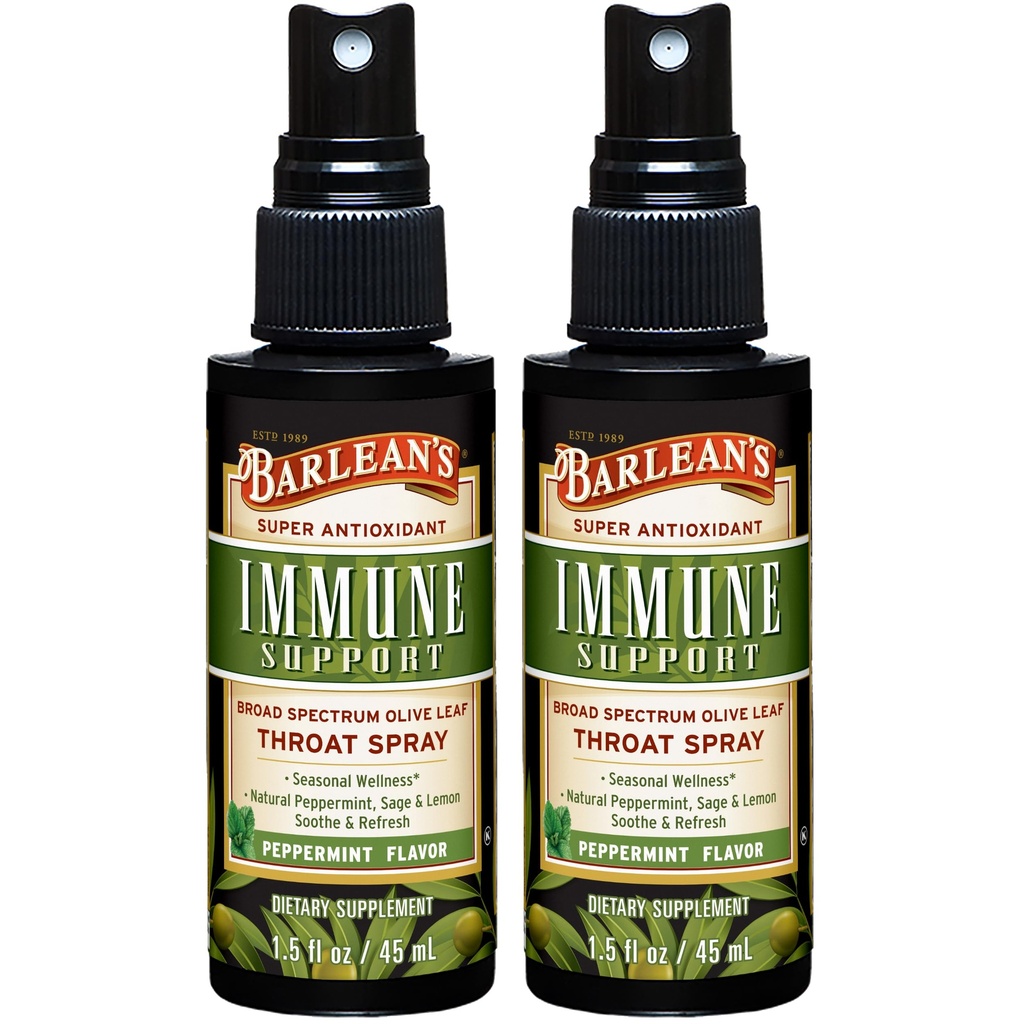 Spray de Garganta Complexo de Folha de Oliva de 2 embalagens de Barlean com hortelã-pimenta, limão e Sage para alívio da garganta comichão, suplemento de suporte imunológico, extrato líquido misturado, 1,5 oz