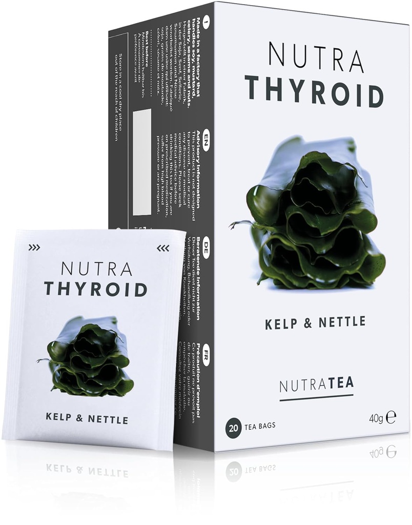 NUTRATHYROID - Chá de saúde da tireóide □ Chá de metabolismo - Fornecendo suporte da tireóide - Inclui Kelp, Bladderwrack & Ashwagandha - 60 Sacos de chá envelopado - por Nutra Chá - Chá de ervas - (3 Pack)