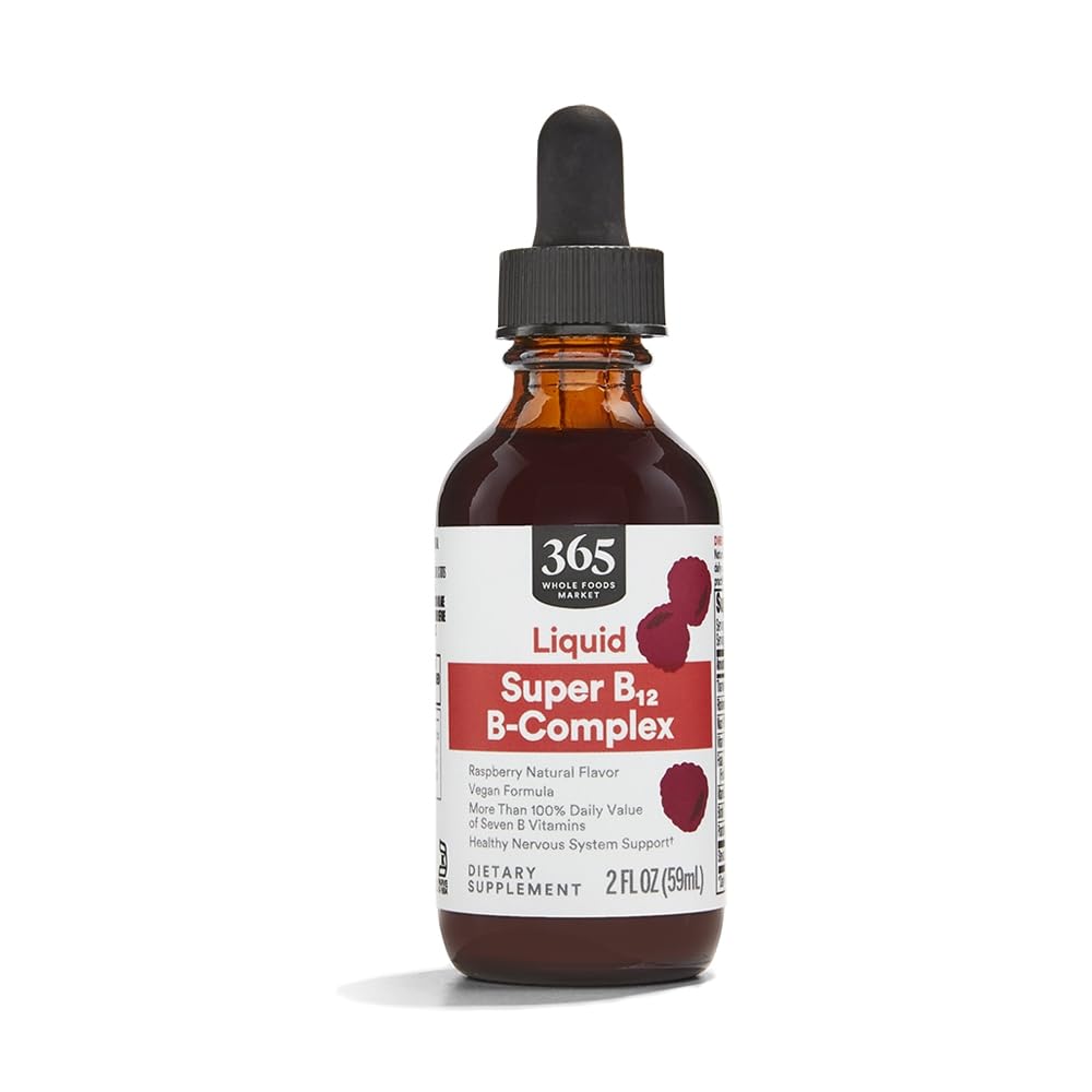 365 por mercado inteiro de alimentos, Super B-12 B-Complexo suplemento líquido, Framboesa sabor natural, Vegan, 2 Fl Oz