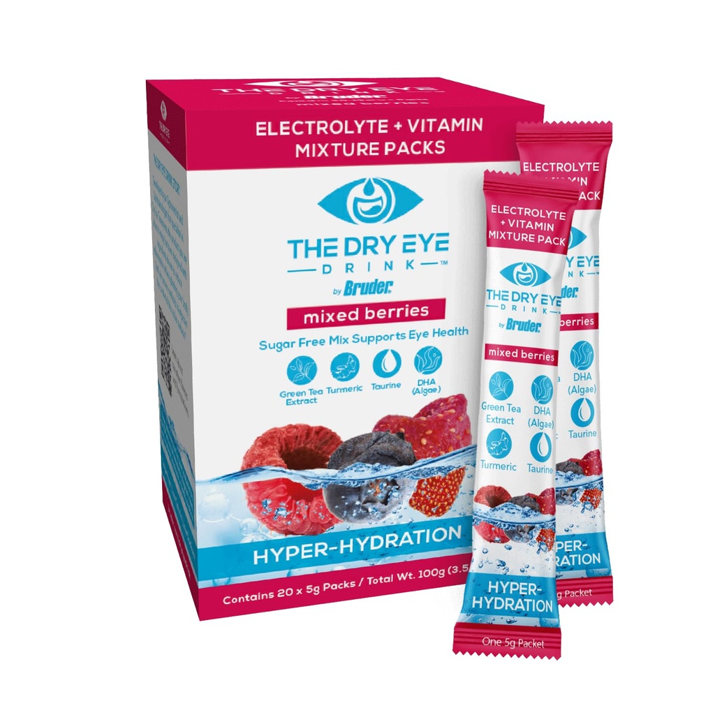 l Ultimate Hydration for Dry Eyes l Sugar-Free Electrolyte Powder Packets l Misturado com vitaminas, chá verde, açafrão, taurina e DHA l 5g x 20 Packets (Mistured Berry)