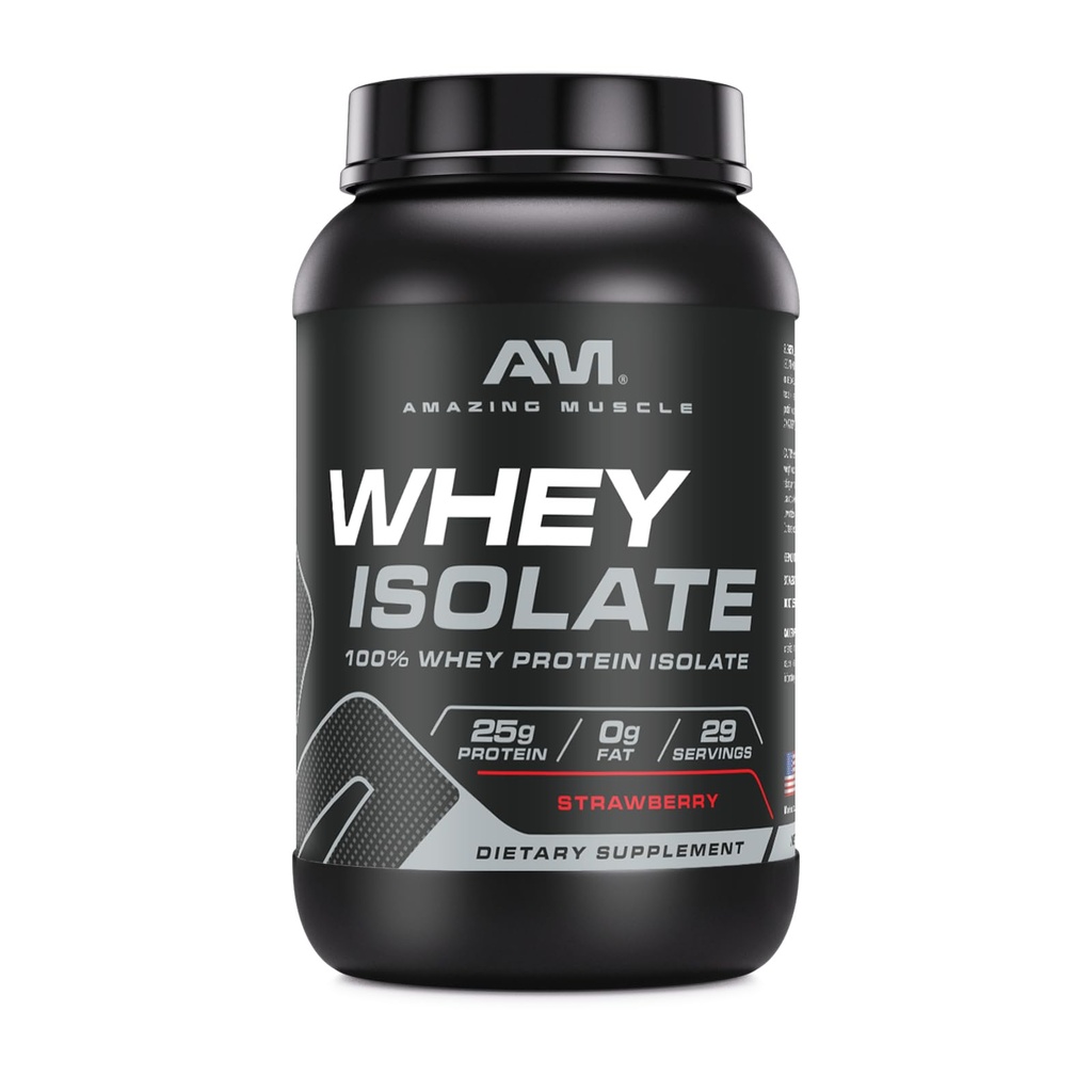 Incrivel muscular Whey Protein Isolate Powder 25 Grams Protein Per Serving , 100% Whey Isolate , Zero Fat , Made in USA (2 Lb, Strawberry)