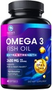 Omega 3 Fish Oil 2400 mg Suplemento, Sustentável Fonte, Tripla Força Omega-3 Suplemento Softgels, Apoio à Saúde do Cérebro, EPA & DHA Peixe Óleo Gordura Ácidos Suplementos, Gluten & GMO Livre, 60 Softgels