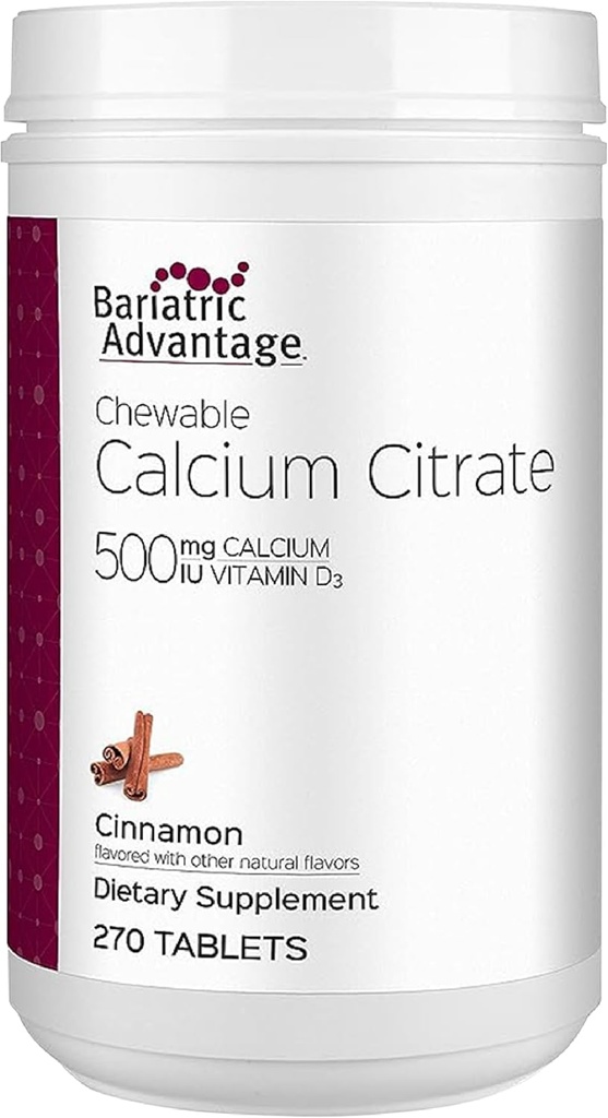 Vantagem bariátrica Citrato de cálcio mastigável 500 mg - para pacientes de cirurgia bariátrica - Comprimidos de alta potência, fácil de digerir - Citrato de cálcio - Suplementos de força óssea* - 270 Count - Cinnamon