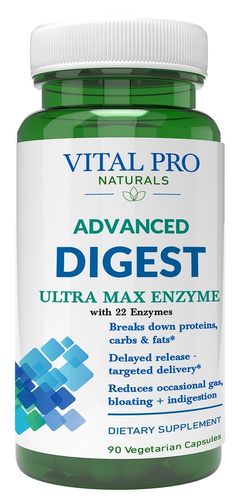 Vital Pro Naturals – Advanced Digest Natural Digestive Enzyme Suporta A Repartição de Proteínas, Gorduras e Carboidratos e Reduz Gás Ocasional, Inchaço e Indigestão 90 Cápsulas
