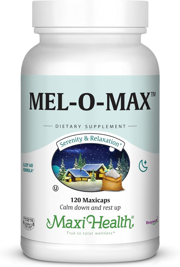 Maxi Health Mel-O-Max - Melatonina - com Raiz Valeriana - Ajuda ao Sono - 120 Cápsulas - Kosher