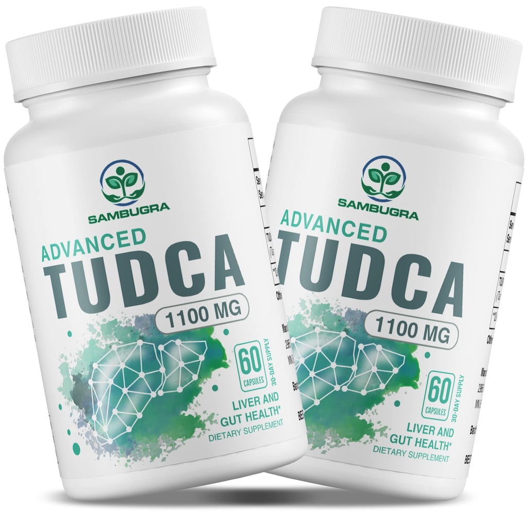 Sambugra TUDCA Suplementos de fígado 1100mg, 3o partido testado Ultra força Bile Sal TUDCA Suplemento, suporte de fígado para limpeza de detox e reparação, 120 cápsulas