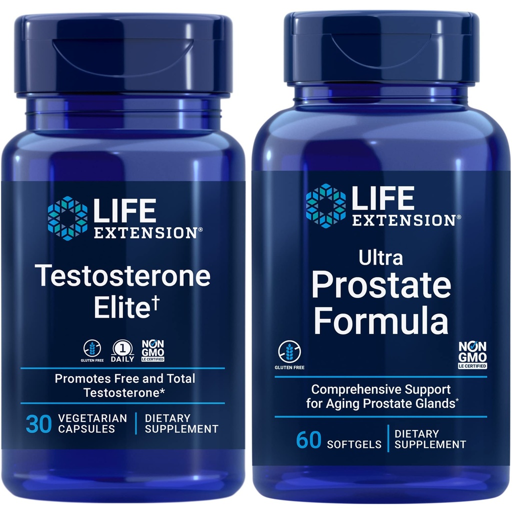 Extensão de vida Testosterona Elite, 30 Cápsulas Vegetarianas, Fórmula Ultra Próstata, 60 softgels, Próstata saudável, Suporte de produção de testosterona, Suplementos para homens