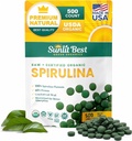 Sunlit Best Spirulina Tablets - Comprimidos de espirulina orgânica USDA Premium 500 Count - espirulinas naturais Burst Orgânico para o crescimento muscular de apoio imunológico, Energia Boost w/Chlorophyll - alta proteína, não OGM