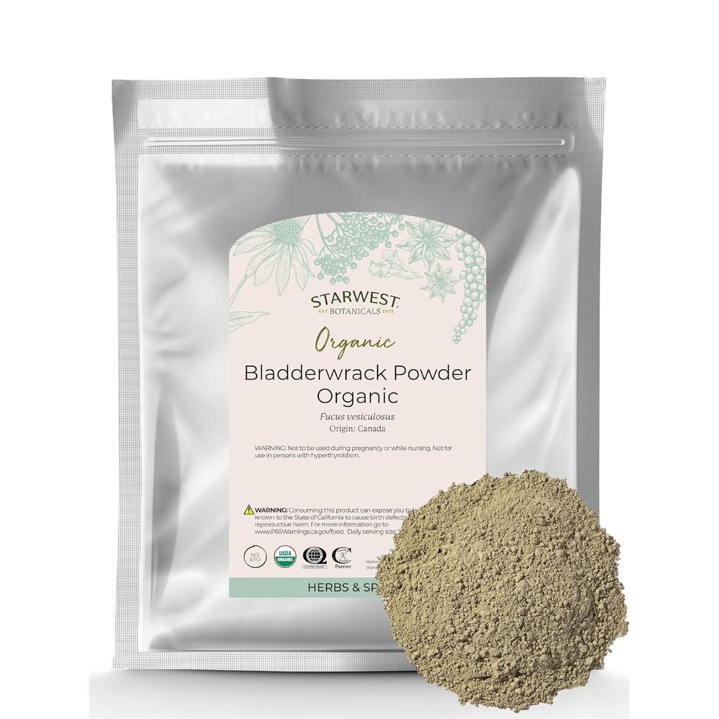 Botânicos Starwest Besouro seco em pó orgânico - Erva de algas naturais, fonte de iodo, potássio, zinco, cálcio, vitaminas A & C, Kosher certificado, Não-GMO - Bulk 1 saco de lb