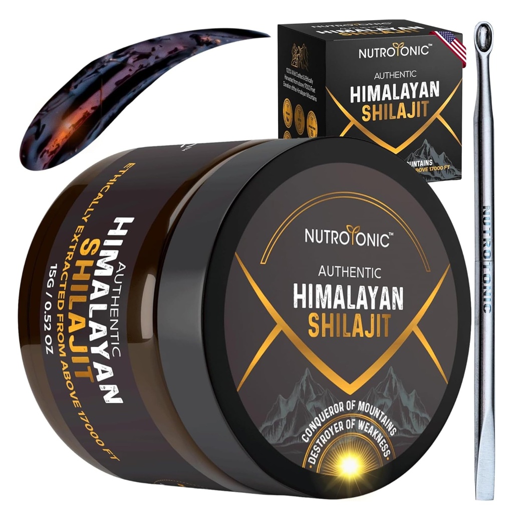NutroTonic® Authentic Himalayan SHILAJIT® 60 dias Orgânico Secado Mais Potente Resina Premium □ Lab Testado para Segurança • Fonte Natural de Ácido Fulvico +86% & Ácido Húmico +10%