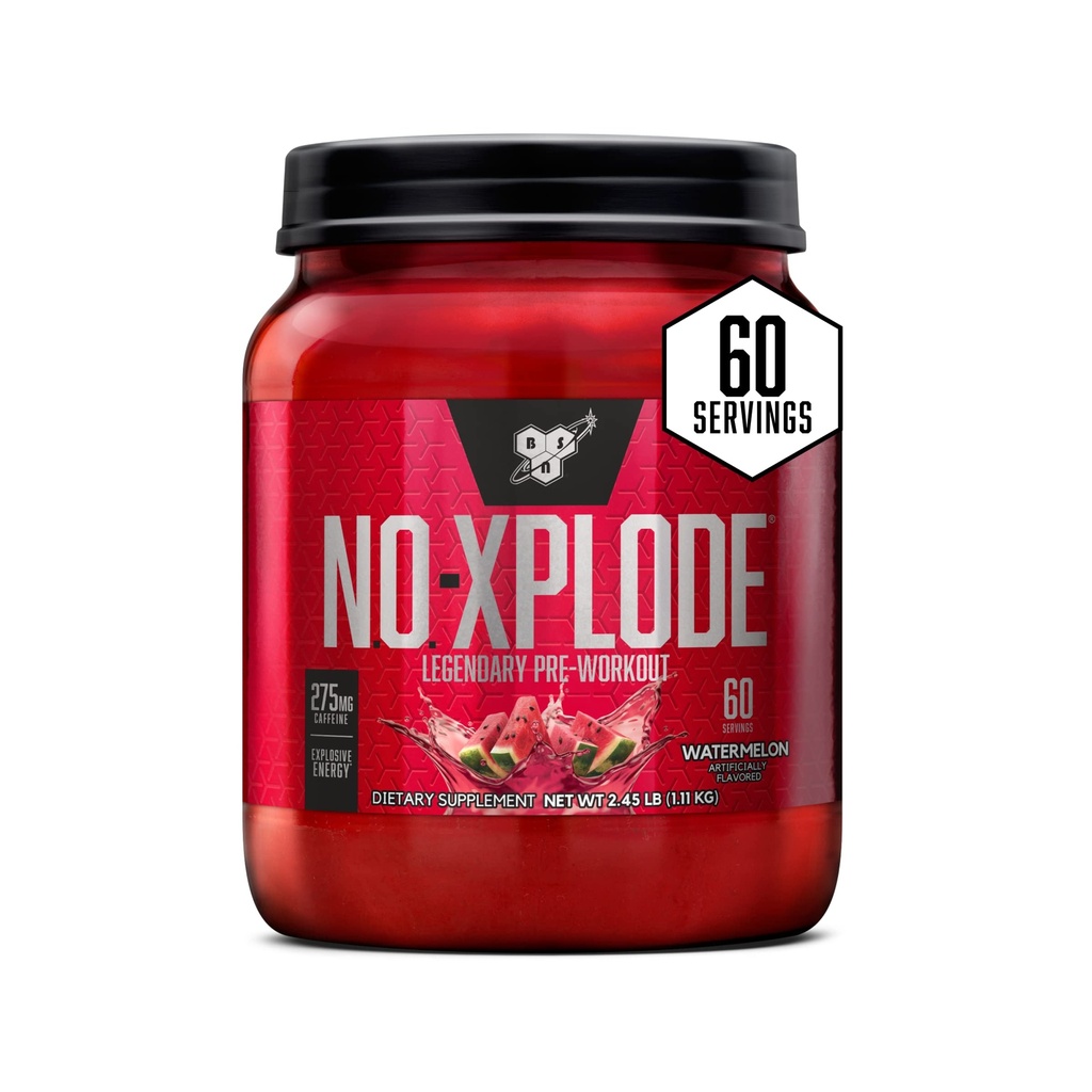 BSN N.O.-XPLODE pré-treino em pó, suplemento de energia para homens e mulheres com creatina e beta-alanina, sabor: melancia, 60 Servings