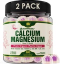 2 Pacote - Pastilhas de cálcio à base de plantas 600mg com vitamina D3 K2, Magnésio, Zinco para a força óssea, Suplementos de cálcio gratuitos de açúcar para mulheres e homens (certificado Vegan) de algas vermelhas sustentávelmente orgânicas
