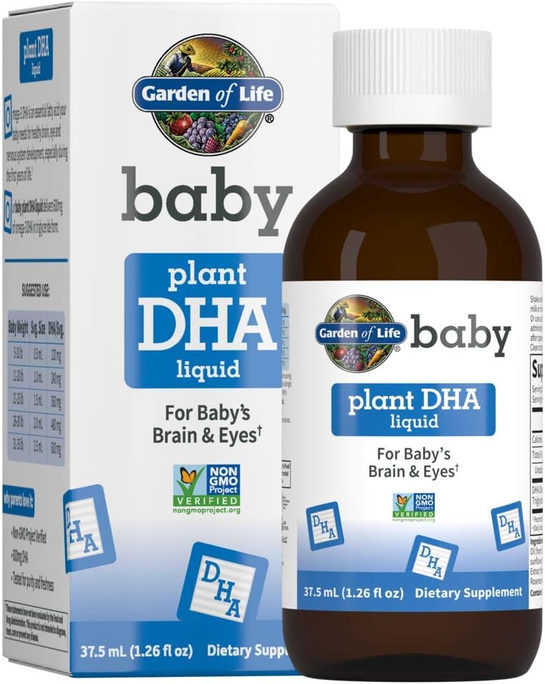Jardim da vida bebê DHA Drops, 600mg Omega 3 DHA Vegan para cérebro do bebê & olhos de Vegetarian Friendly Planta fontes baseadas (sem óleo de peixe) para bebês e crianças, 37.5 ml (1.26 fl oz) líquido