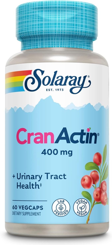 SOLARAY Cranactin Cranberry Extract 400 mg - Suplementos de cranberry para mulheres e homens - Bexiga e trato urinário Apoio à saúde com vitamina C - Vegan, 60 dias de garantia (60 CT)