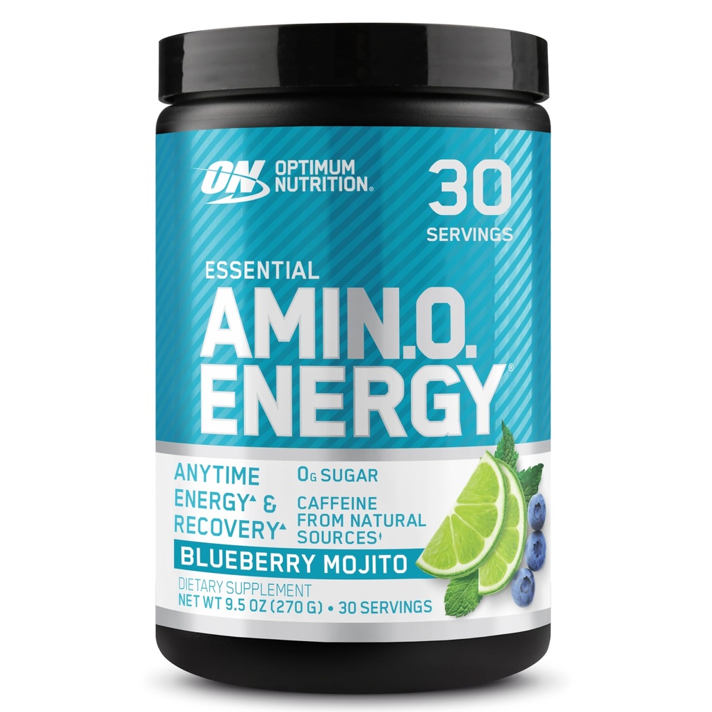 Optimum Nutrition Amino Energy - Pré-treino com chá verde, BCAA, Amino Acids, Keto Friendly, Extrato de café verde, Energia em pó - Mojito de mirtilo, 30 Servings (Packaging May Vary)