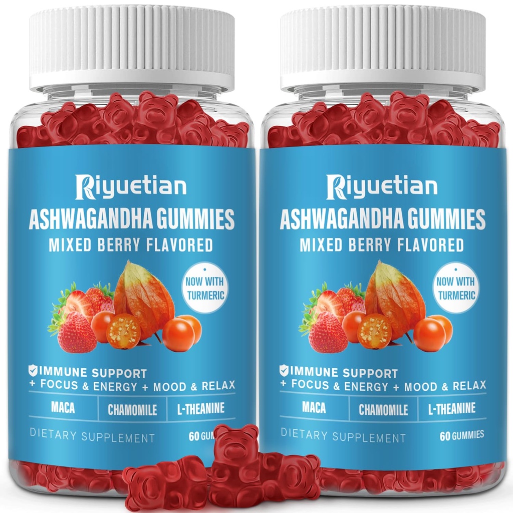 Ashwagandha Gummies para Mulheres e Homens - Apoio Imune e Aumento de Energia - Suplementos Ashwagandha para Homens e Mulheres - Natural Strawberry Flavor (120 Conde)