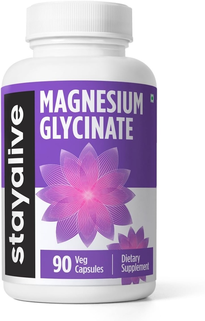 STAY ALIVE Magnésio Quelado Glicinato 500mg, Alta Absorção, 90 Cápsulas, Pó de Glicinato 100% puro, Suplemento de Magnésio de Força Extra para Mulheres e Homens, Pílulas sem Glúten e Não-GMO