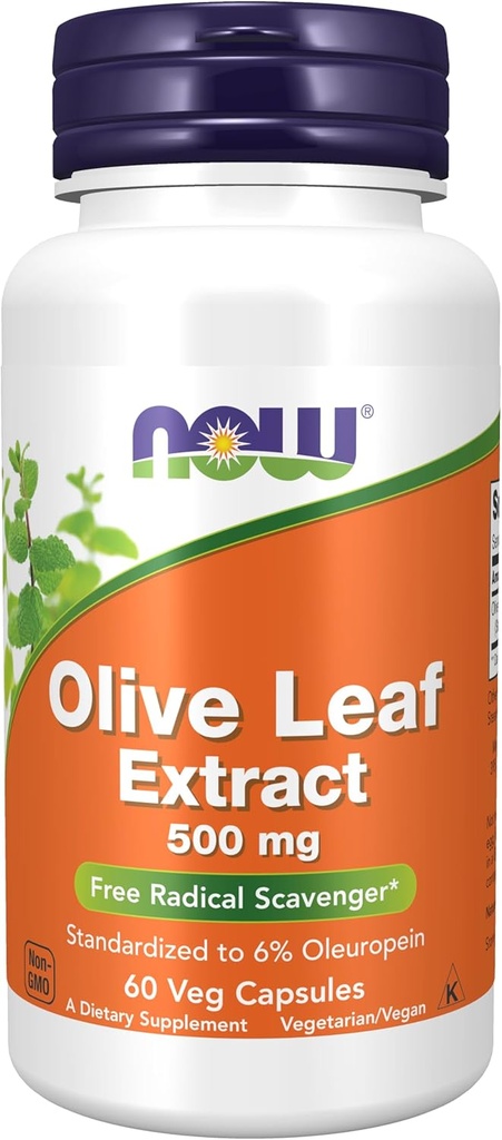 Now Foods Supplements, Olive Leaf Extract 500 mg, Free Radical Scavenger*, 60 Veg Cápsulas