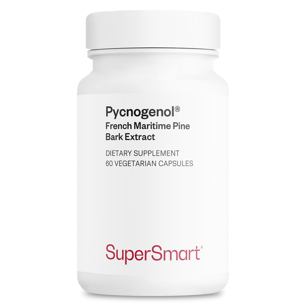 Supersmart - Pycnogenol 200mg por dia (Patenteado & Altamente Biodisponível) - Francês Maritime Pine Bark Extract □ Não-GMO & Gluten Free - 60 Cápsulas Vegetarianas