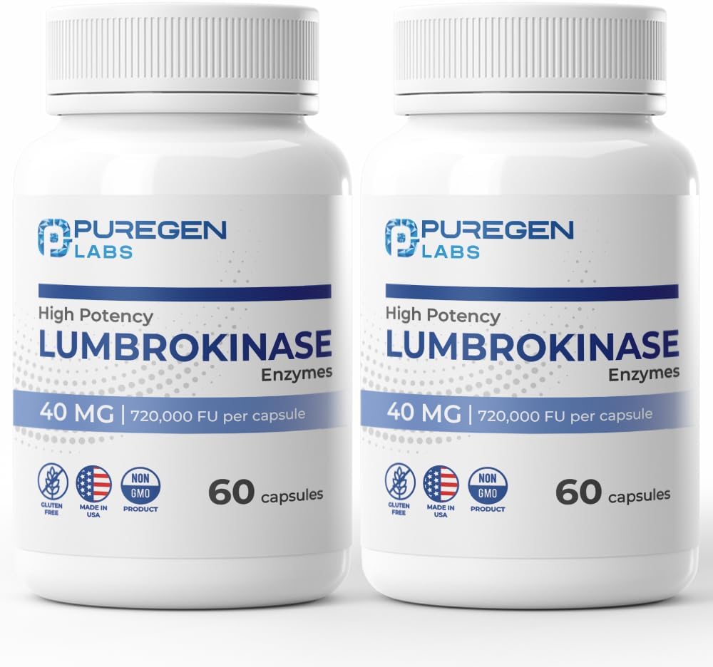 Puregen Labs Lumbrokinase 40mg por cápsula Suplemento de Alta Potência □ Enzimas de Alta Atividade Lumbrokinase □ Sem Aditivos Nocivos □ Não-GMO □ Gluten Free □ Made in USA - Total 120 Cápsulas Vegetarianas