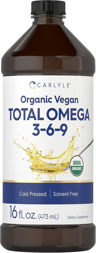 Carlyle Omega 3 6 9 □ 16 fl oz □ Frio Pressed □ Certified Organic, Vegan Supplement □ Vegetarian, Non-GMO, Gluten Free, and Solvent Free