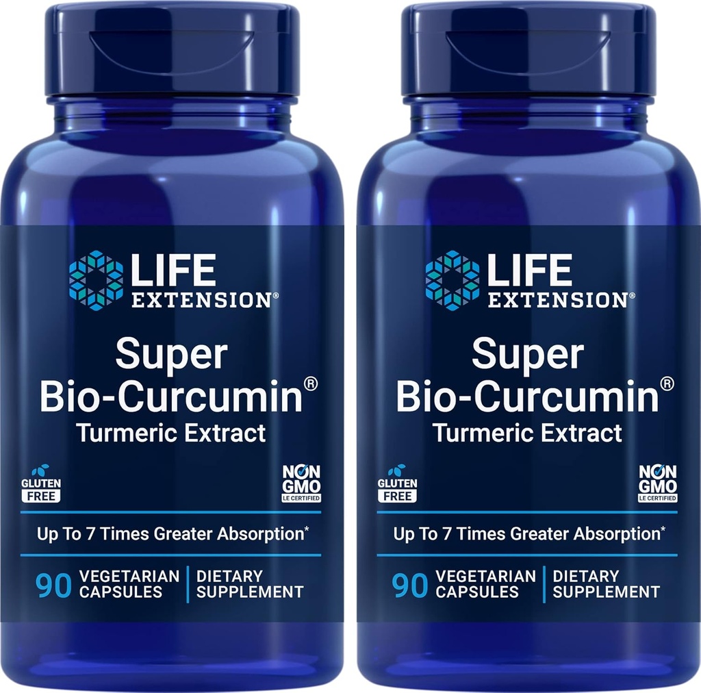 Extensão de vida Extrato de Açafrão Super Bio-Curcumina 400mg, 90 Veg Caps (Pacote de 2) - Cápsula vegetariana - Não-GMO - Altamente Absorvível