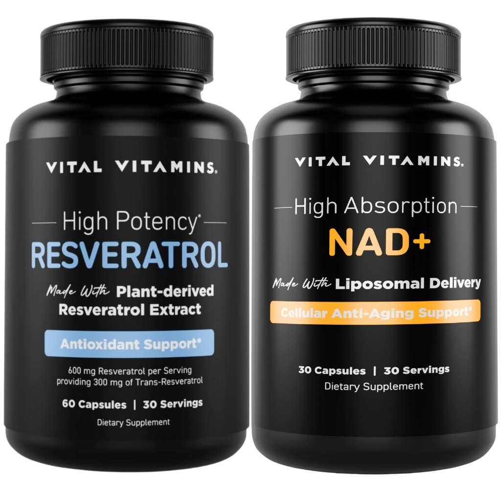 Cápsulas Vitaminas Vitais Resveratrol + NAD+ Suplemento