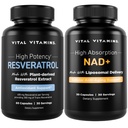 Cápsulas Vitaminas Vitais Resveratrol + NAD+ Suplemento