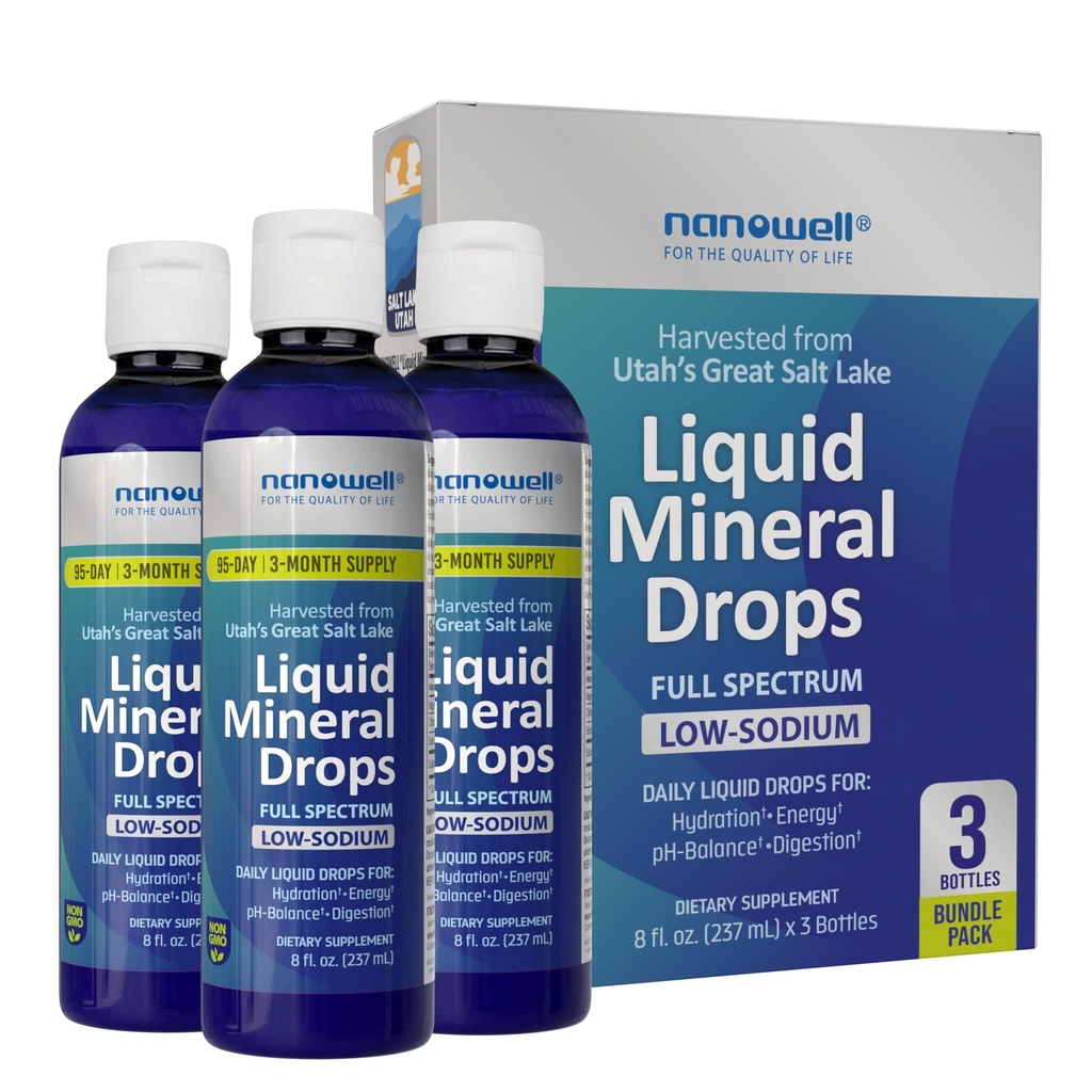 Liquid Mineral Drops - Trace Mineral Supplement (Traço Mineral Supplement) Mineral Spectrum Full Minerals (Magnésio Líquido Iônico), Cloreto, Potássio (Baixo de Sódio) Energia, Eletrólitos (Suprimento de 288 dias), 8 fl oz (Pacote de 3)