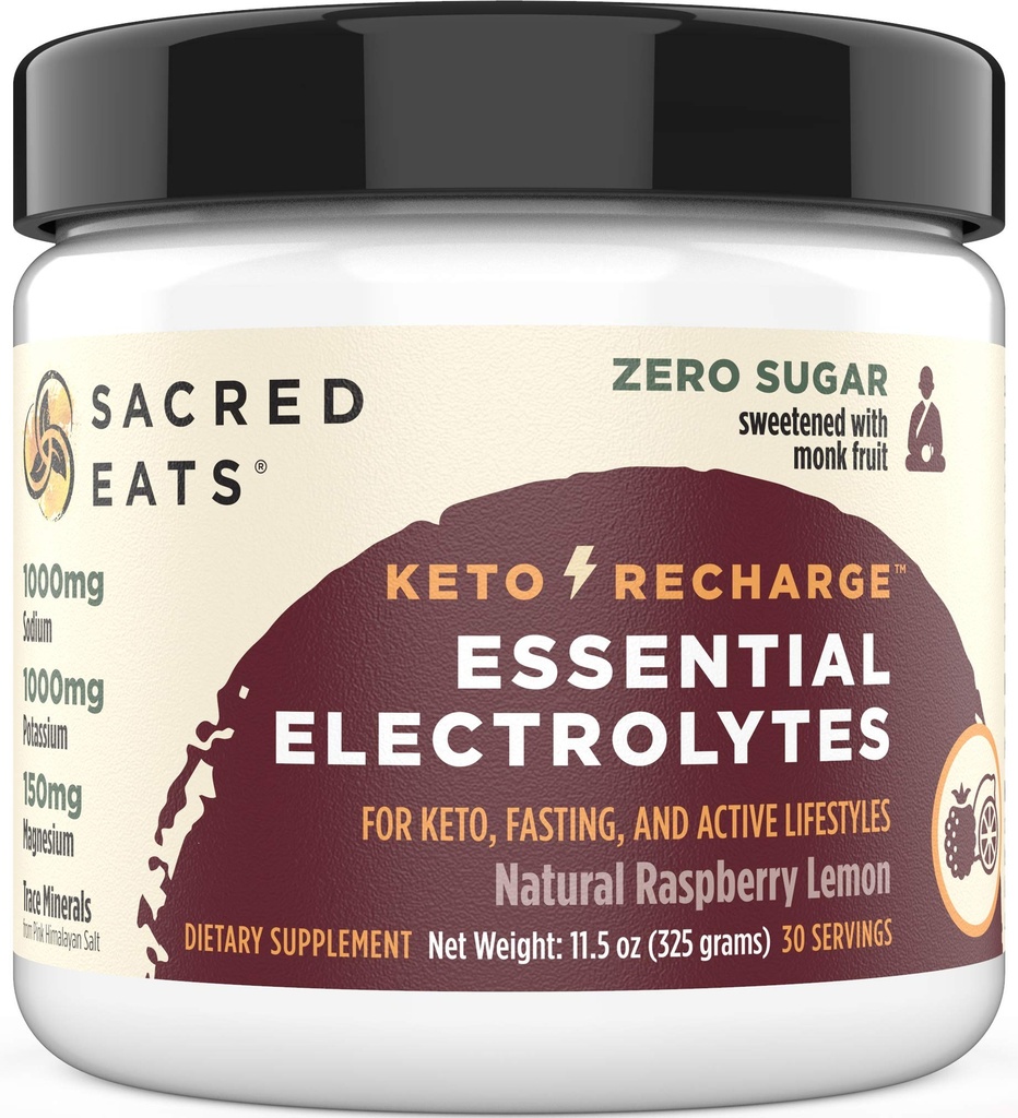 Keto Electrolyte Powder & Hydration Supplement (Suplemento) 1000mg Potássio e Sódio, 150mg Magnésio, Sem Açúcar & Estévia, Adoçado com Fruta Monge Apenas .