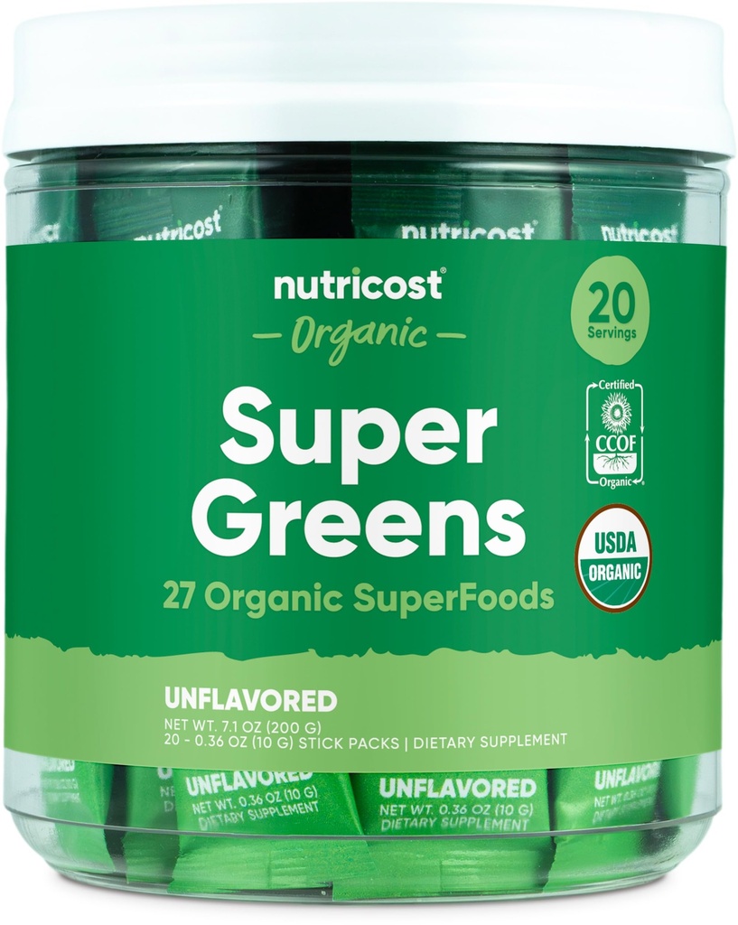 Super Verdes Orgânicos Nutricost (Não saboreados) 20 Stickpacks - Gluten-Free, Non-GMO