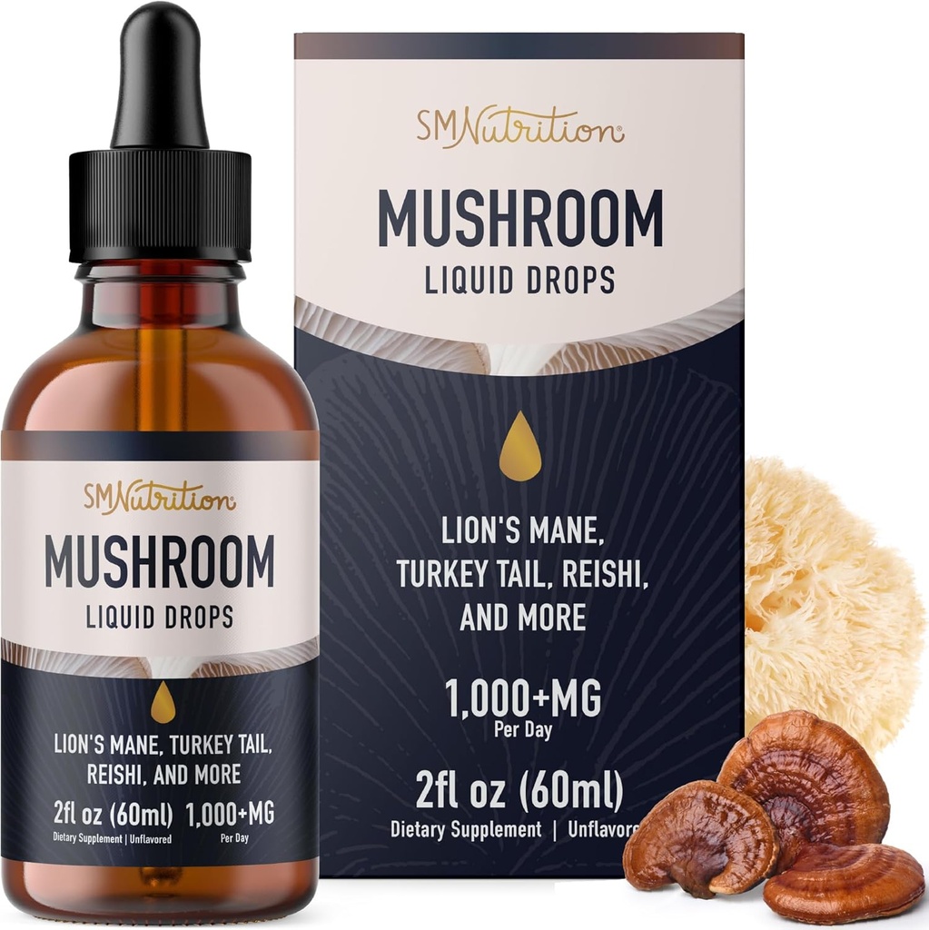 Cogumelos Liquid Drops Complex O Suplemento de Mane Lions com Peru Tail Mushroom, Reishi, Shiitake & More .