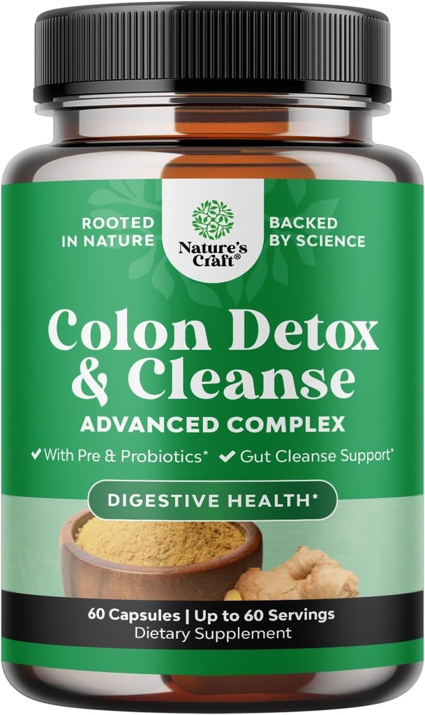 Herbal Colon Cleanse for Women & Men - 15 Day Gut Cleanse Detox for Women & Men with Senna Leaf Cascara Sagrada & Psyllium Husk for Fasting Acting Alief - 3rd Party Tested Made in the USA - 60 Count