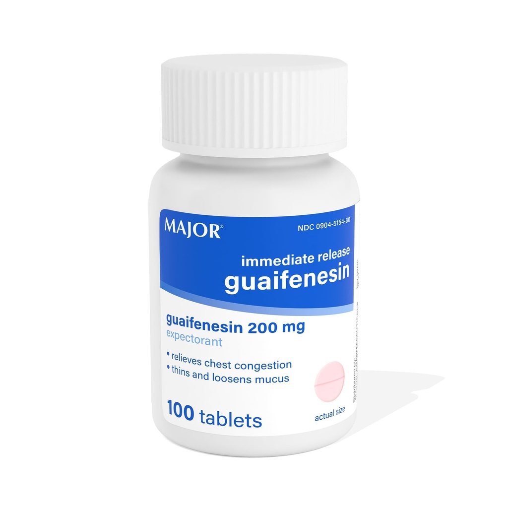 Maior Libertação Imediata Guaifenesina - Alivia Congestão de Peito, Magro e Loosens Muco - 200 mg - 100 Comprimidos