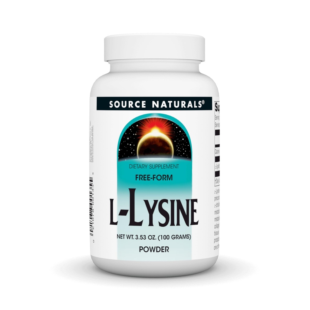 Fonte Naturals L-Lysine Forma Livre Pó -Amino Ácido Suplemento Suporta Formação de Energia e Colágeno* - 100 Grams