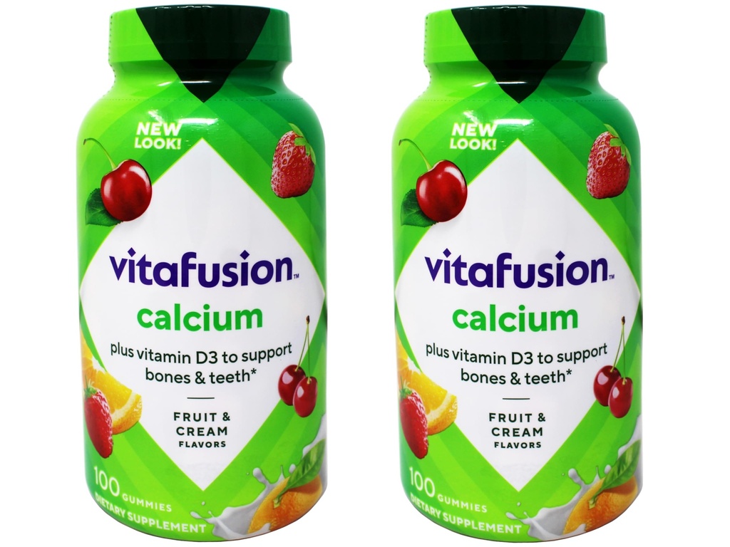 VitaFusion Cálcio 500 mg Suplemento dietético chicletes Fruta natural e sabor creme - 100 ct, pacote de 2