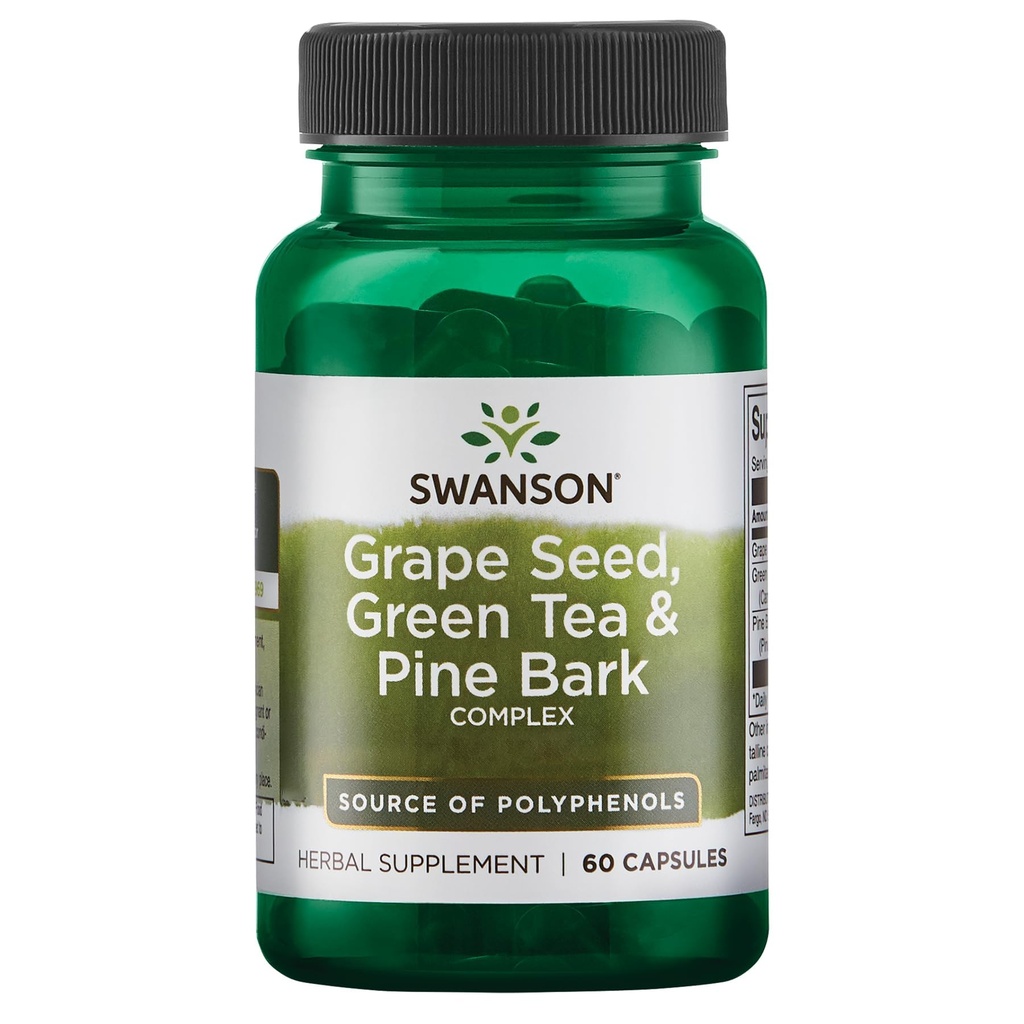 Swanson Grape Seed Green Tea & Pine Bark Complexo Saúde Antioxidante Suporte Polifenóis OPCS Herbal Supplement 60 Cápsulas (Caps)
