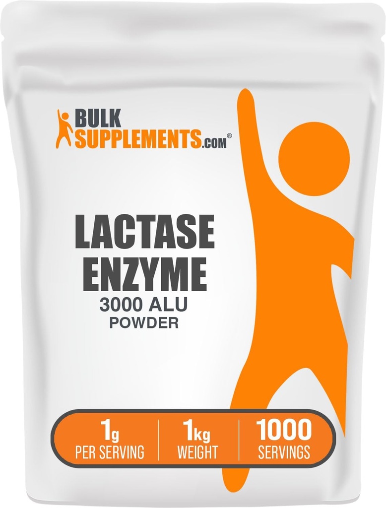 BulkSuplementos.com Lactase Enzima (3000 ALU) Pó - Lactase Enzima Suplemento, Suporte Digestivo - Sem Glúten, 1g por serviço, 1kg (2,2 lbs) (Pacote de 1)