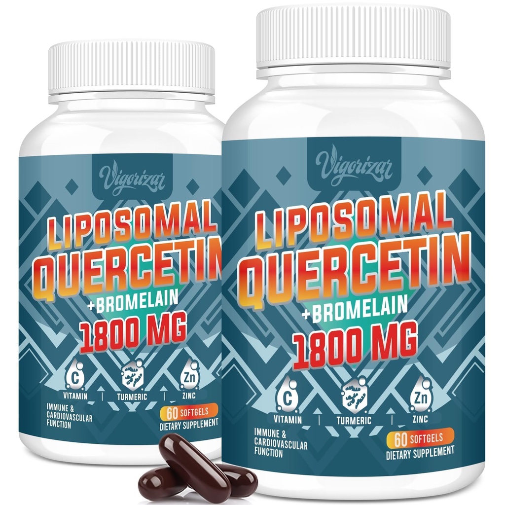 Fitossoma de Quercetina Lipossômico, Quercetina com Bromelaína, Zinco e Vitamina C, Complexo de Fitossoma Bioativo, 20X Absorção Mais Alta - 120 Softgels