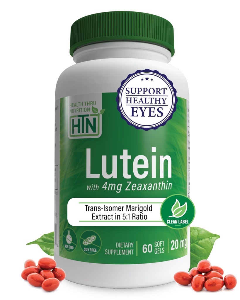 Lutein 20mg com Zeaxantina 4mg 60 Softgels □ Extrato de Marigold All-Trans na Natureza Idêntico 5:1 Razão Suporta Olho Saudável, Pele e Cérebro