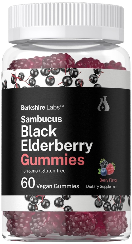 Horbaach Sambucus Black Elderberry Gummies 60 Contagem com Zinco e Vitamina C Vegan, Não-GMO, Extrato sem glúten para adultos