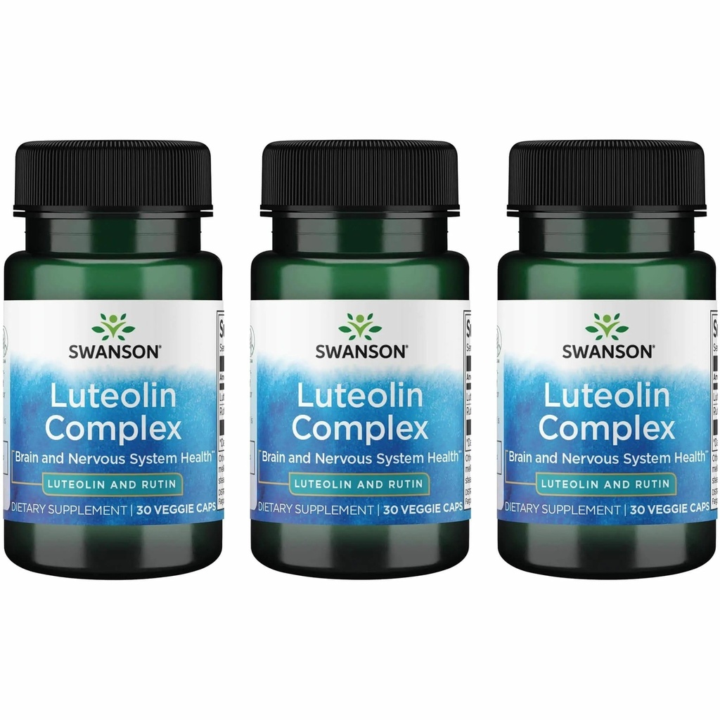 Swanson Luteolin Complex w/Rutin - Suplemento de suporte ao cérebro Promoção da memória, humor e saúde cognitiva - Fórmula natural para ajudar a manter o sistema nervoso - (30 Cápsulas Veggie) 3 Pack