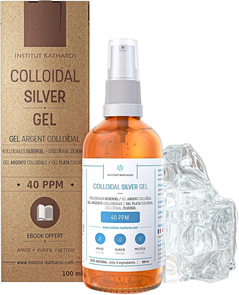 Gel de prata coloidal puro 40 PPM • 100% Natural e apenas 3 Ingredientes • Textura e Absorção ideais (melhor que cremes) • Vidro âmbar e bomba ultra- prática • Ebook incluído • Institut Katharos