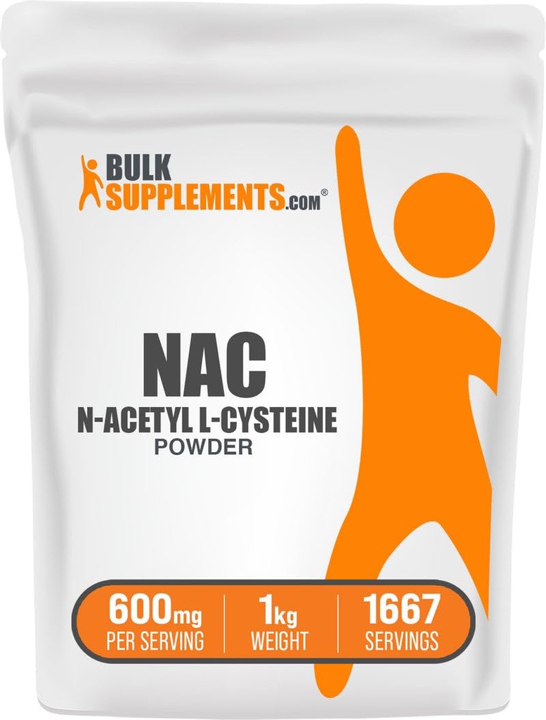 BulkSuplements.com NAC Powder - N-Acetil Cysteine 600mg, NAC Supplement - Suporte antioxidante, sem glúten - 600mg por serviço, 1667 Servings, 1kg (2,2 lbs) (Pacote de 1)
