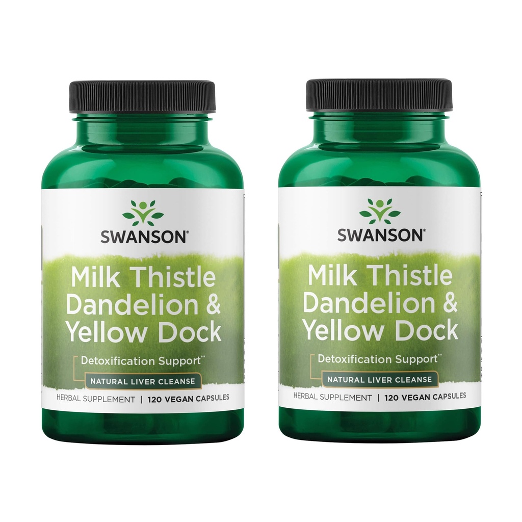 Leme de leite Swanson, Dandelion & Yellow Dock - Suplemento de suporte de ervas do fígado - Suplemento natural que ajuda a manter a saúde geral e bem-estar - (120 cápsulas) (2 embalagem)