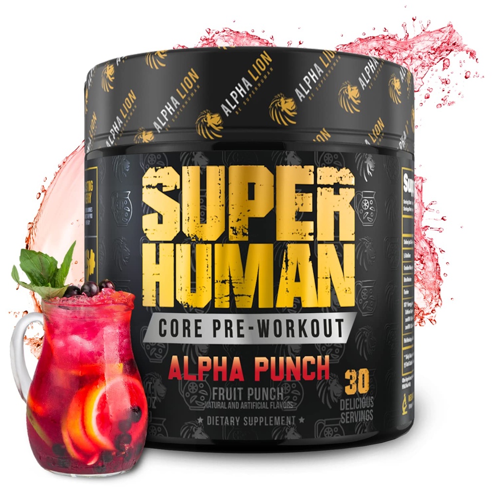 ALPHA LION Núcleo pré-treino em pó com creatina para desempenho, Beta Alanine para músculo, L-Citrulina para bomba e tri-fonte de cafeína para energia sustentada (30 Servões, Fruit Punch Flavor)