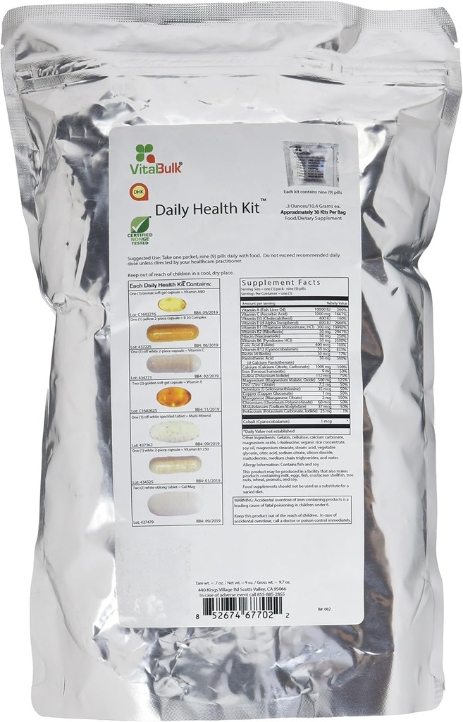 Vital Bulk Daily Health Kit Packet Multivitamins & Mineral 30 Count Box - Multivitamin para homens e mulheres - Contém vitamina C 1000mg A D E K B Complexo B12 Ferro cálcio Magnésio e Potássio Suplemento