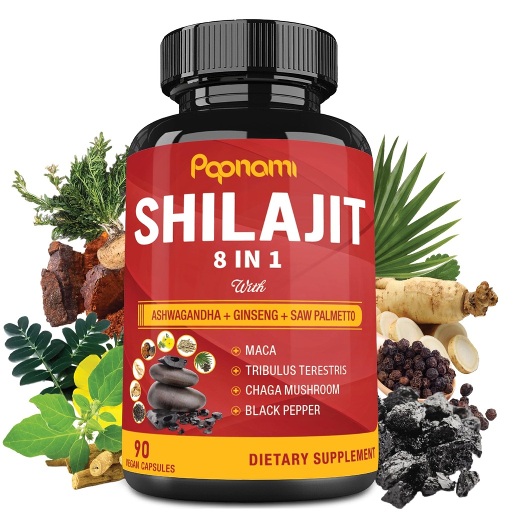Cápsulas Shilajit Himalayan - Fornecimento de 3 meses - Combinação Ashwagandha, Ginseng, Saw Palmetto, Maca, Tribulus, Chaga, Pimenta Negra