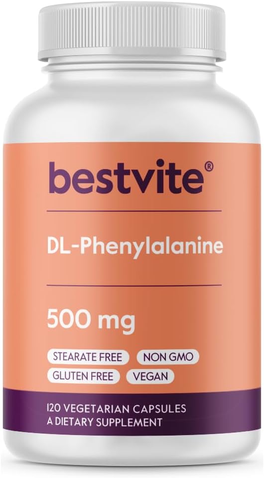 BESTVITE DL-Fenilalanina 500mg (120 Cápsulas vegetarianas) - Sem estearatos - Sem preenchimentos - Vegan - Sem glúten - Não OGM